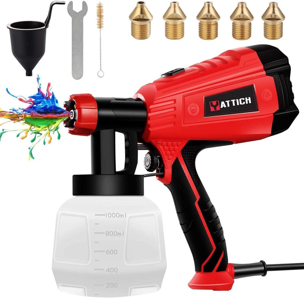 YATTICH Paint Sprayer, High Power HVLP Spray Gun, with 5 Copper Nozzles  3 Patterns, Easy to Clean, for Furniture, Fence, Car, Bicycle, Chair etc. YT-191